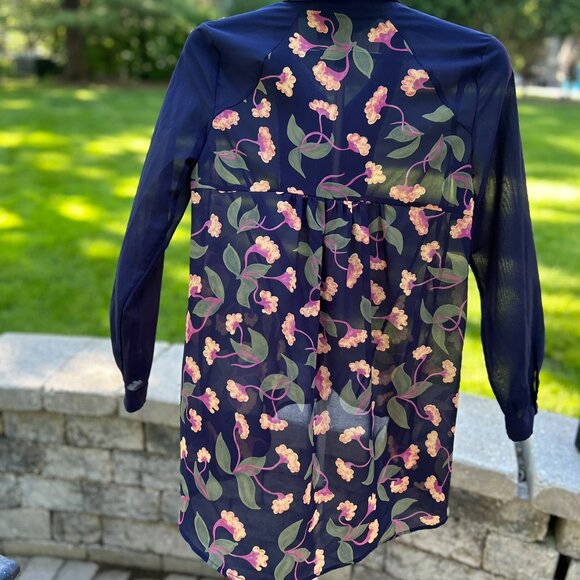 NWOT Anthropologie Maeve Floral High-Low Sheer Pintuck Tunic 4 - Picture 11 of 16